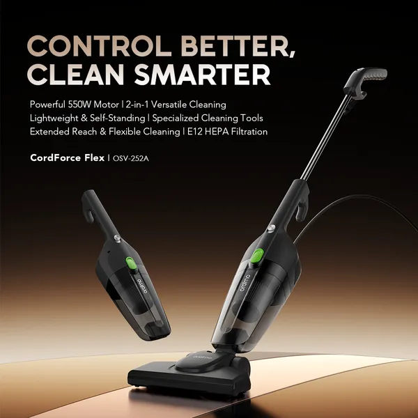 oraimo CordForce Flex Corded 2-in-1 Stick Vacuum – Lightweight Multi-Surface Cleaner (OSV-252A)