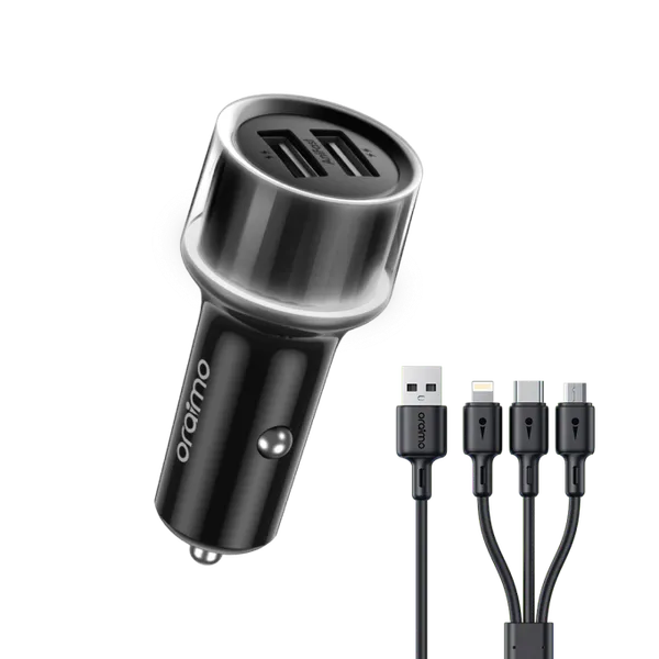 Oraimo Highway 15 – 15.5W Dual USB Car Charger with 3-in-1 Cable
